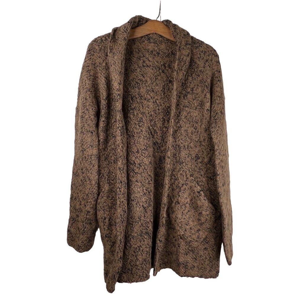 Tey-Art Suri Cardigan OS Peruvian Alpaca Wool Fuzzy Sweater Long Sleeve Brown